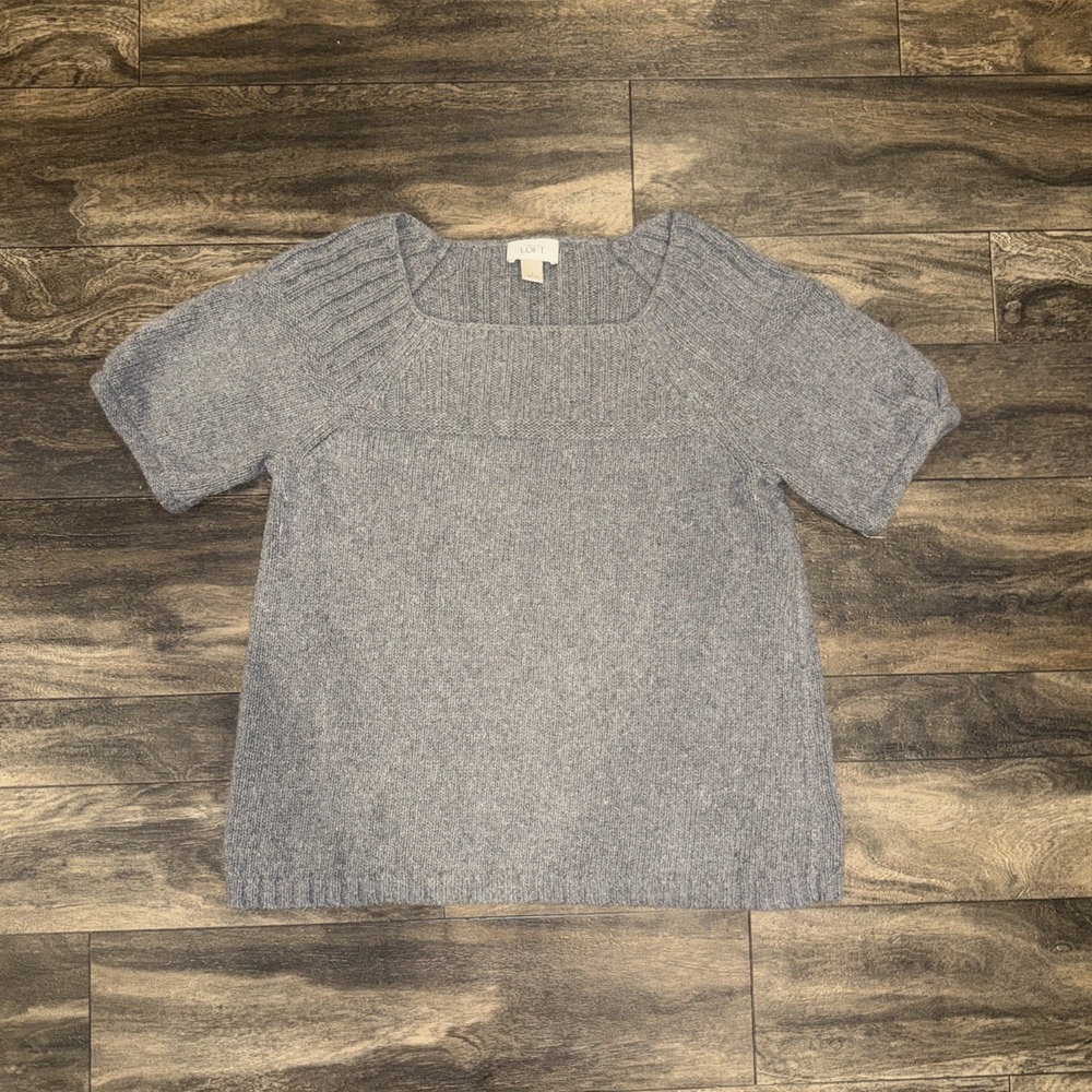 Ann Taylor LOFT Short-Sleeve Sweater Knit Top Women's Size L Grey Square Neck